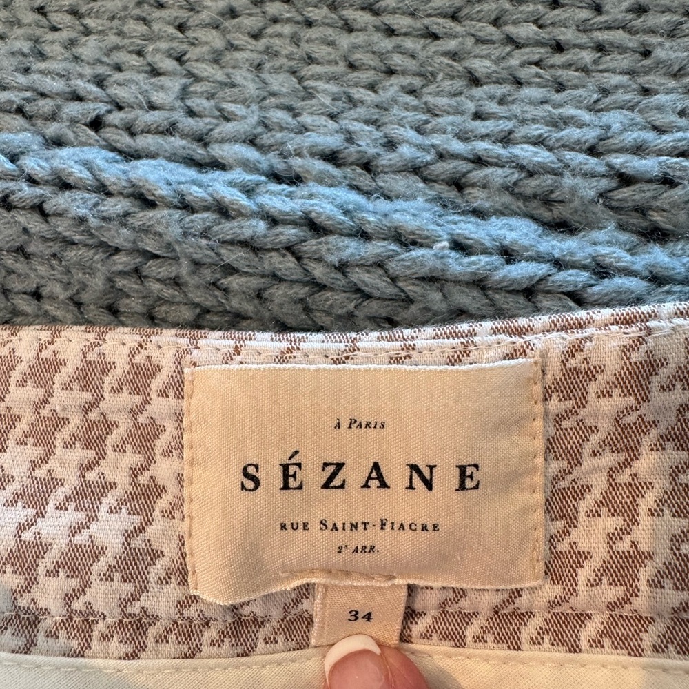 Sezane Women's Houndstooth Skinny Pants - Cream and Tan